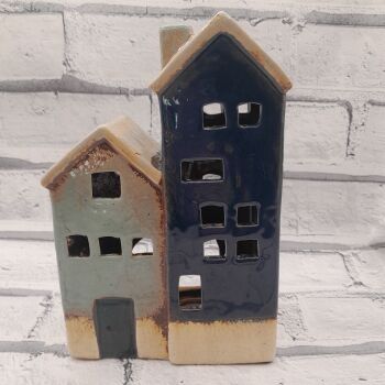 Ceramic Tealight House Duo Blue