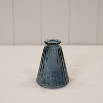 Blue Glass Ribbed Conical Vase