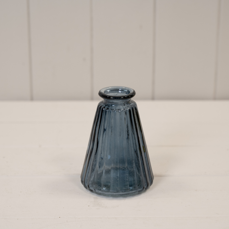 Blue Glass Ribbed Conical Vase