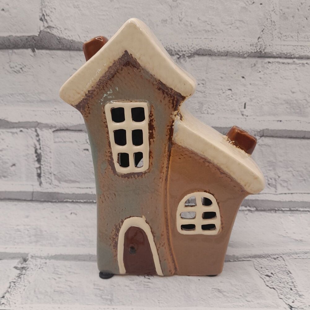 Ceramic Tealight Houses Crooked Duo