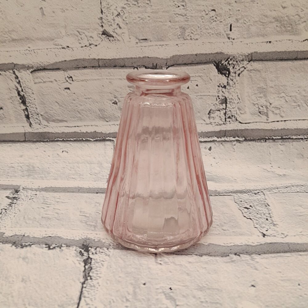 Pink Glass Ribbed Conical Bottle