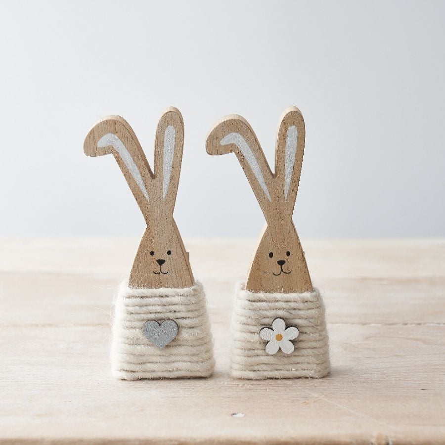 Heart & Flower Wooden Bunny