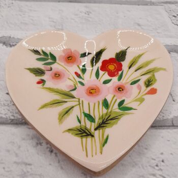 Floral Heart Wooden Trinket Dish