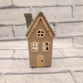 Ceramic Tealight House Tall Grey