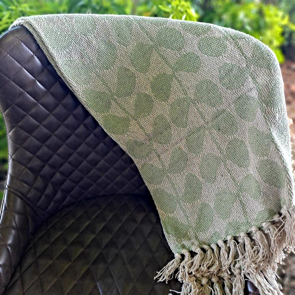 Green & White Patterned Throw