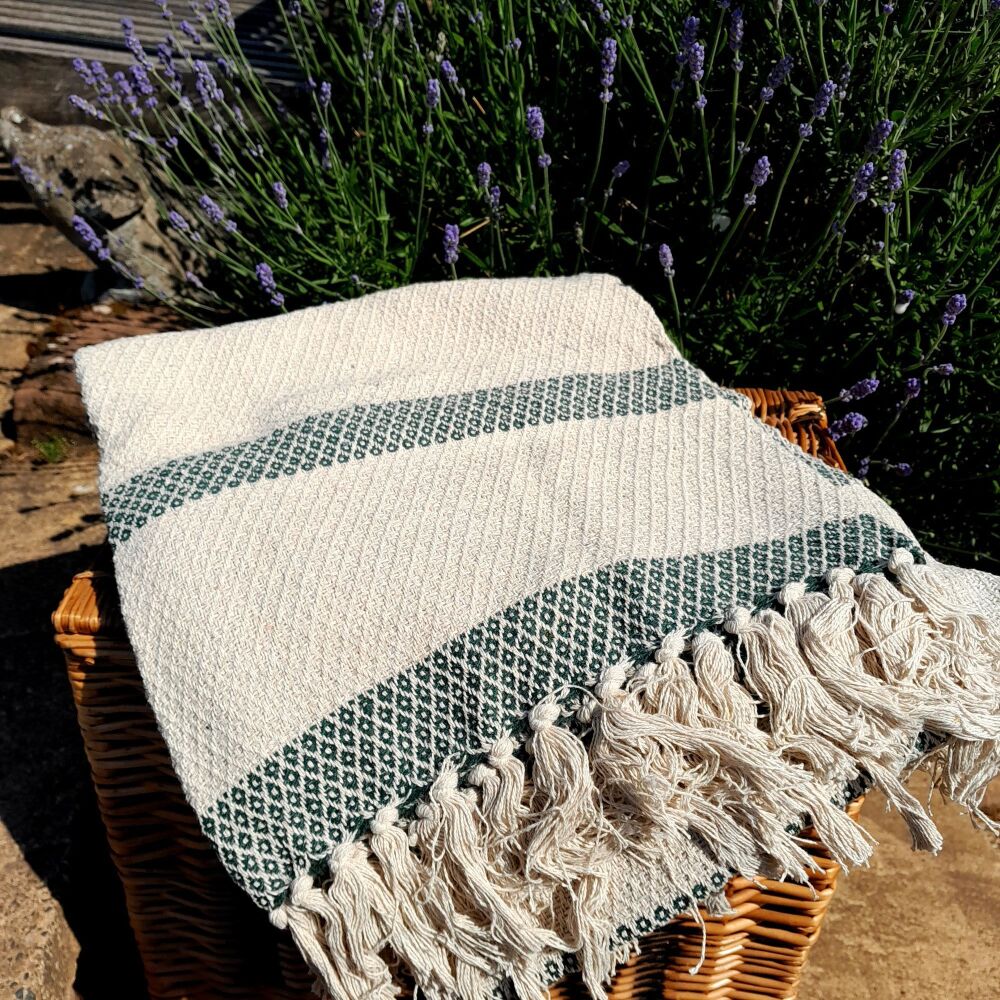 Forest Green & White Throw