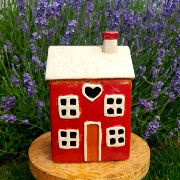 Ceramic Tealight House Red Heart