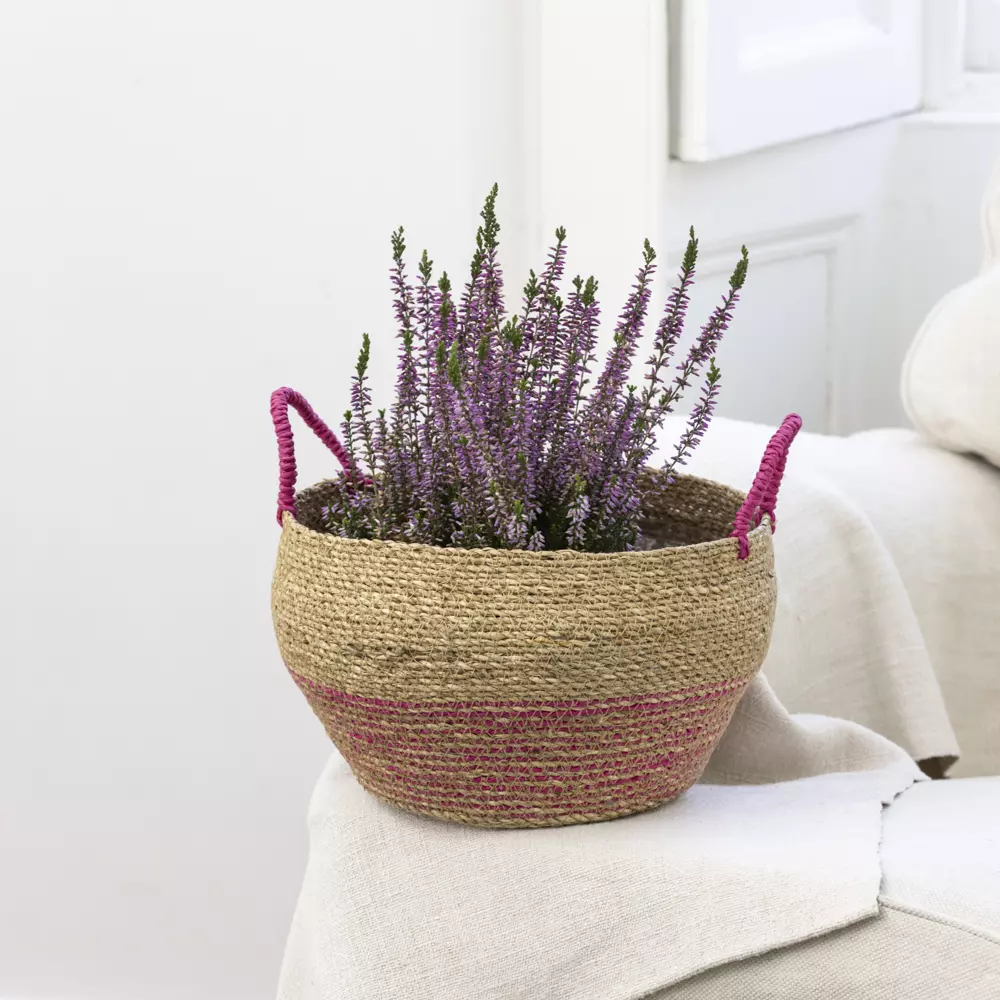 Seagrass Basket with Pink Handles