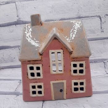 Ceramic Tealight House Pink Dormer