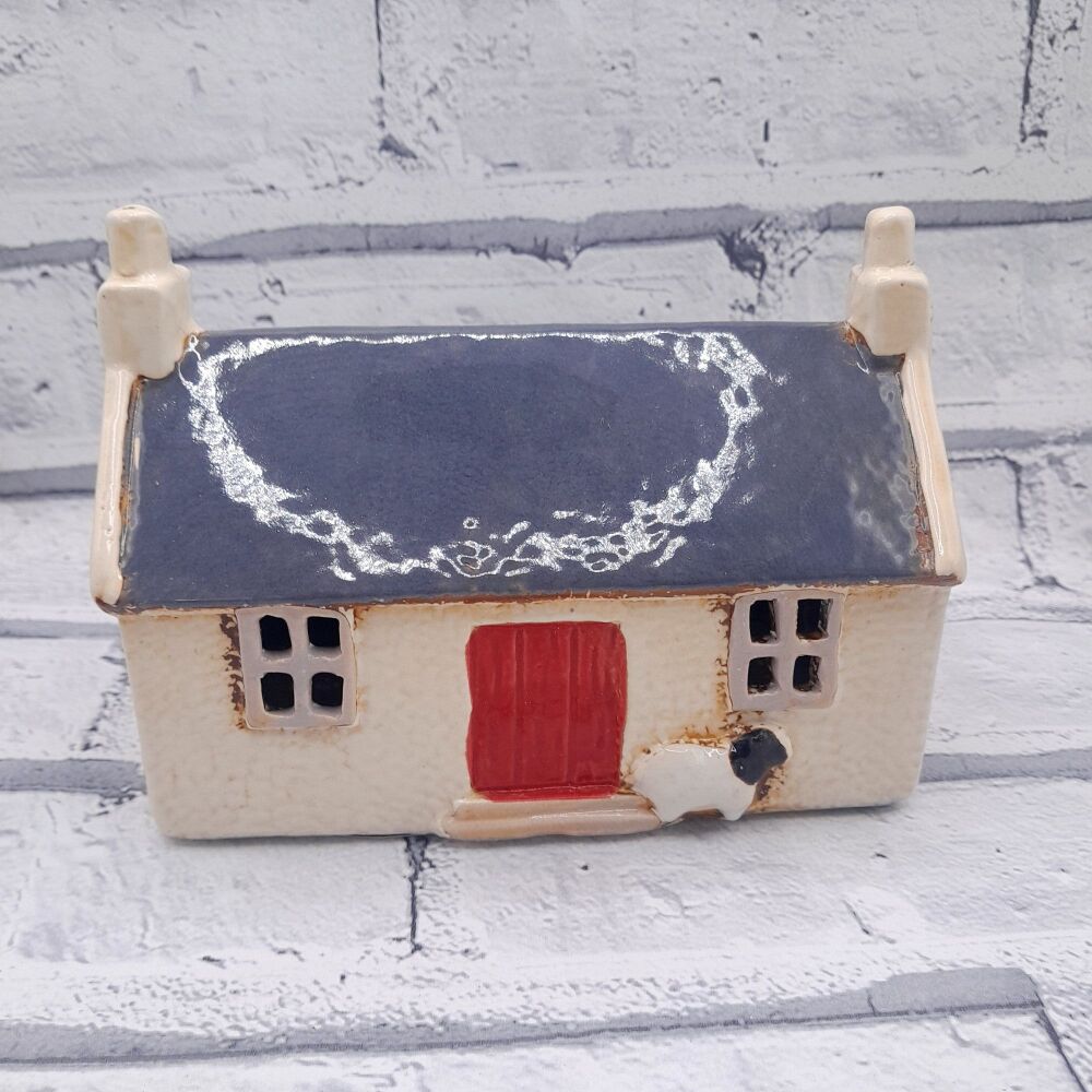 Ceramic Tealight Croft House Navy Roof