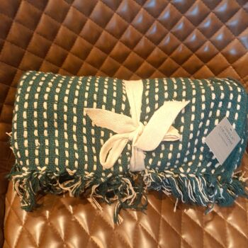 Teal Stab Stitch Woven Throw