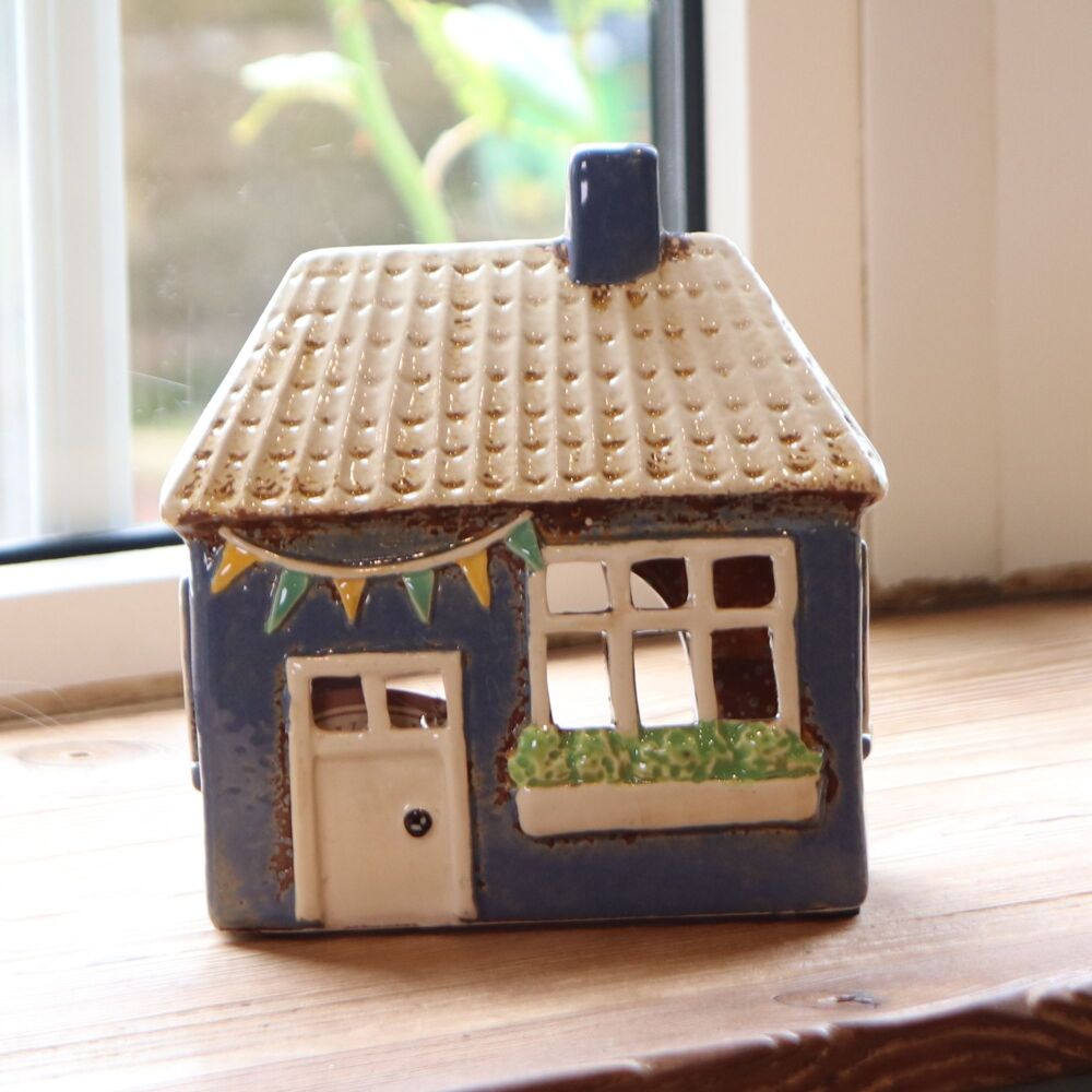 Ceramic Tealight Blue Garden House