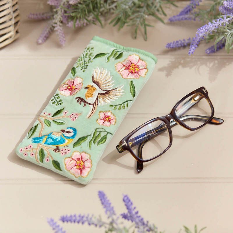 Floral Feathered Velvet Glasses Case