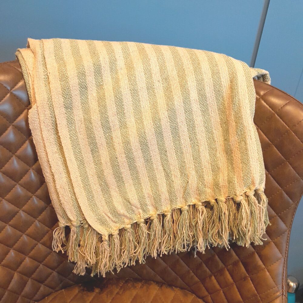 Green & White Striped Throw