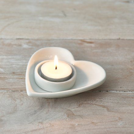 White Heart Ceramic Tealight Holder