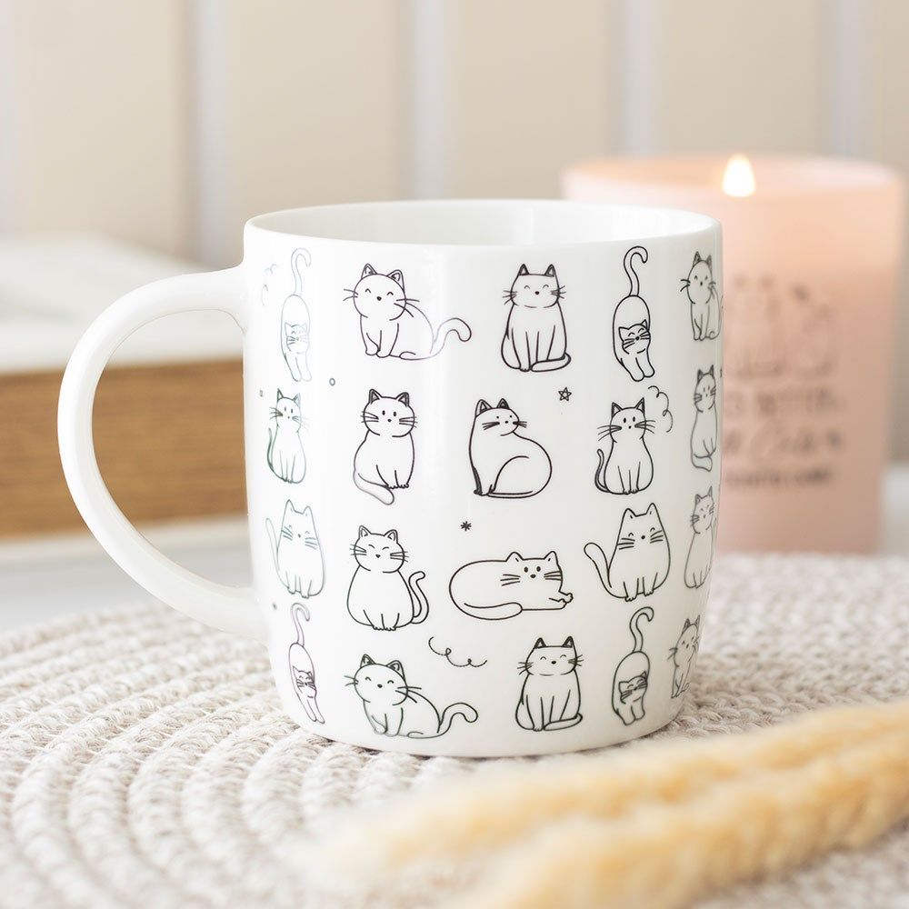 White Happy Cat Mug