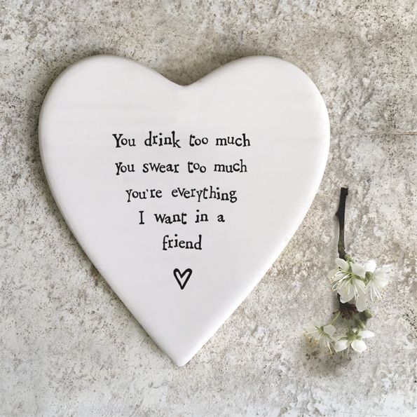 Drink Too Much Ceramic Heart Coaster