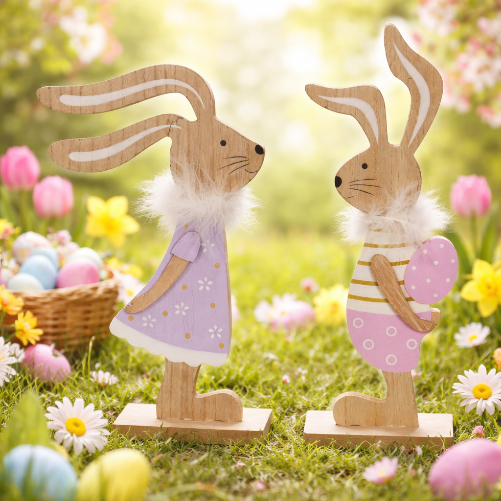 Pair of Wooden Bunnies