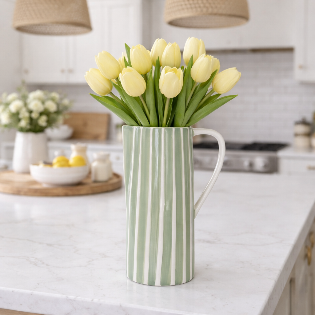 Green & White Ribbed Jug