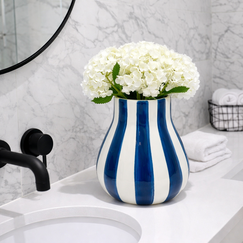Blue and White Striped Curvy Vase