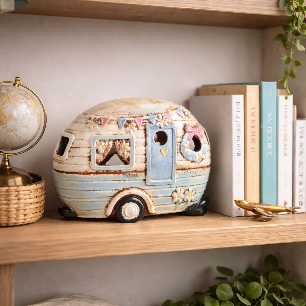 Ceramic Tealight Caravan Pale Blue