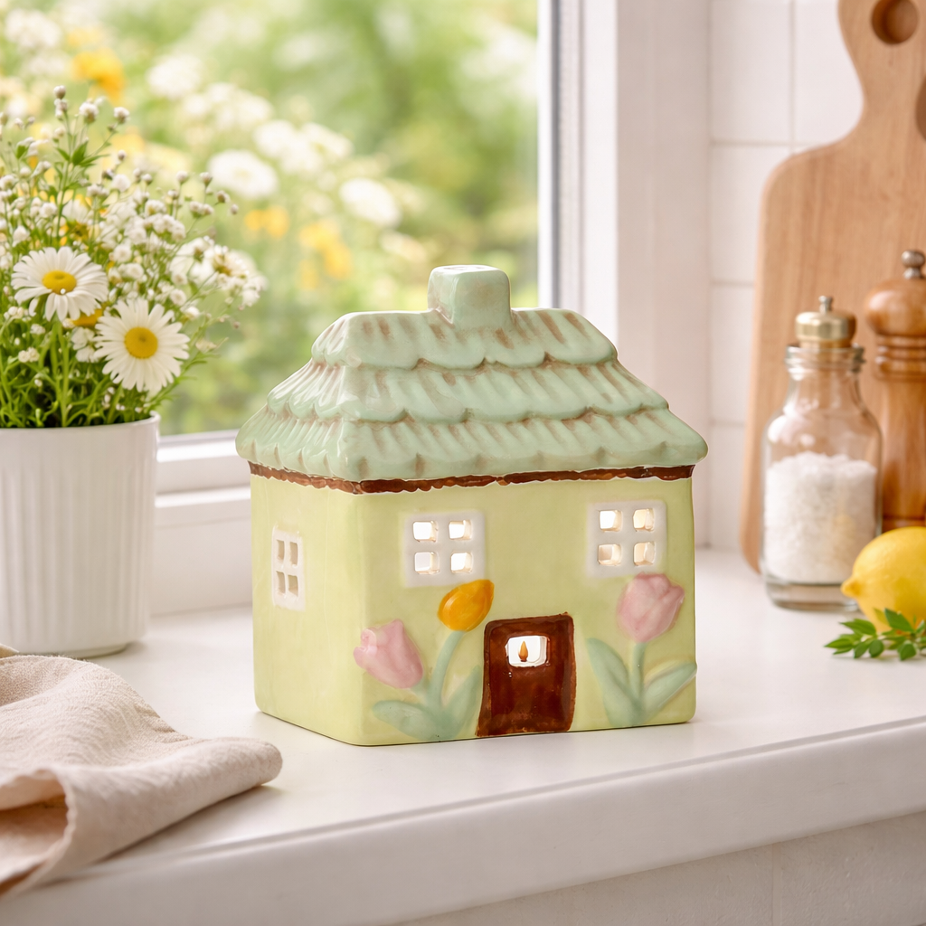 Ceramic Tealight House Small Green