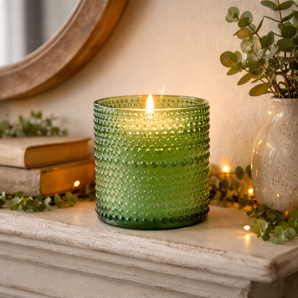 LED Candle Embossed Olive Glass