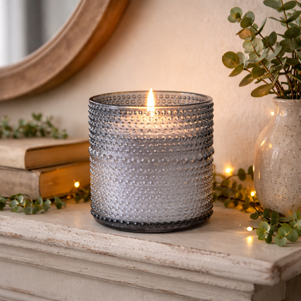 LED Candle Embossed Smokey Grey Glass