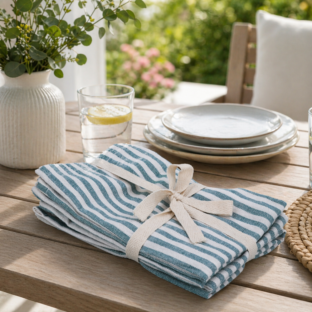 Green & White Striped Napkins