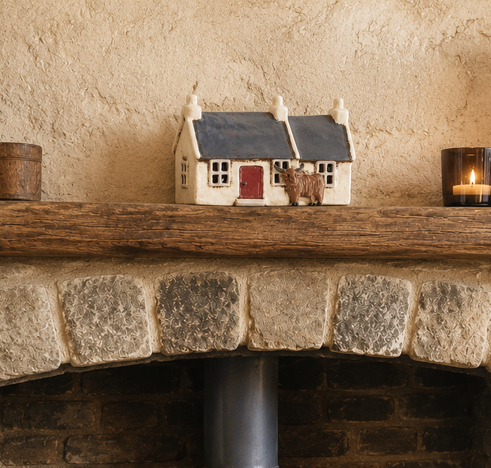 Ceramic Tealight Crofters Cottage With Highland Cow
