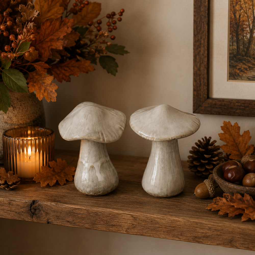 Glazed Beige Ceramic Mushrooms