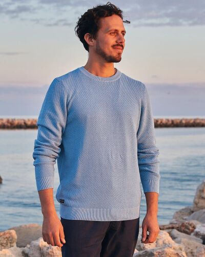 Saltrock Moss - Mens Washed Knitted Crew - Light Blue - FREE P&P