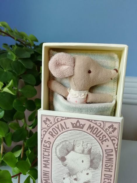 Maileg, Baby Girl Mouse, Sleepy/Wakey in box (pink)