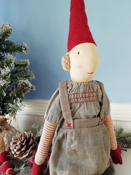 Maileg, Maxi Girl Pixy in Pinafore & Buns in Hair