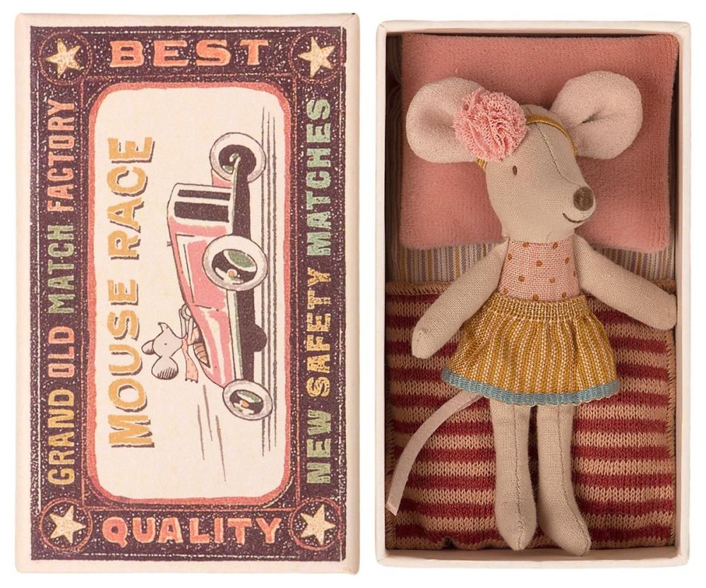 Maileg, Little Sister Mouse in mustard skirt and head band **Due Late April