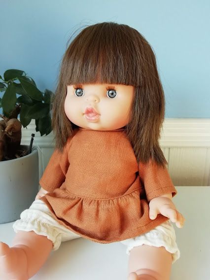 Minikane, Ophélia” set in Cognac linen and ecru double gauze cotton (No Pat
