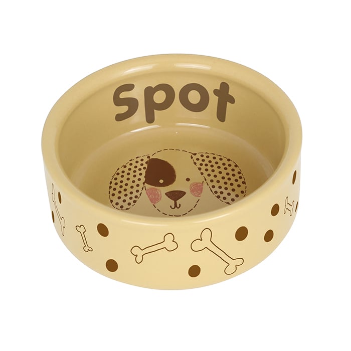 Dog Stitch Medium Brown Dog Bowl