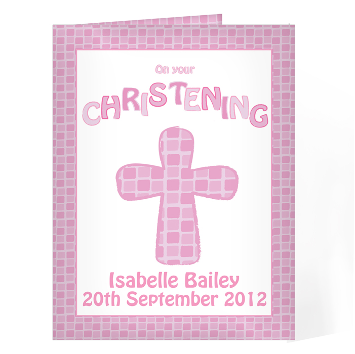 Personalised Christening Card - Baptism Christening Pink