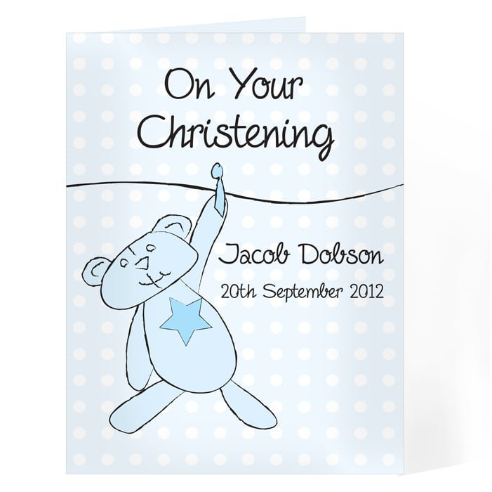 Personalised Christening / Baptism / Naming Day Card - Blue Teddy Washing L