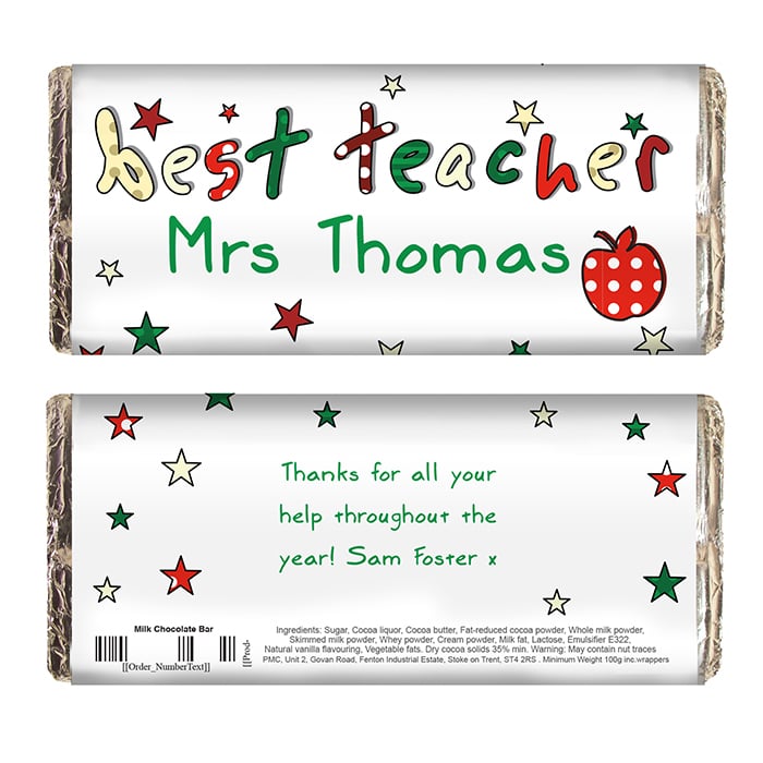 Personalised Thank You Teacher Gift - Teachers Chocolate Bar