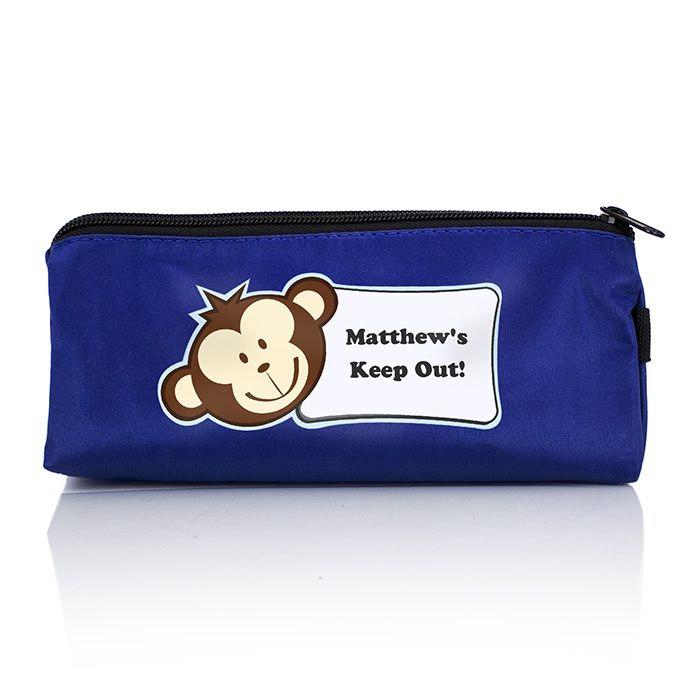 Personalised Back to School Pencil Case - Blue Monkey