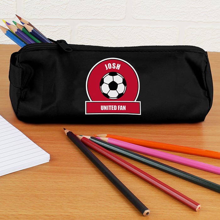 Personalised Back to School Pencil Case - Red & White Football Fan