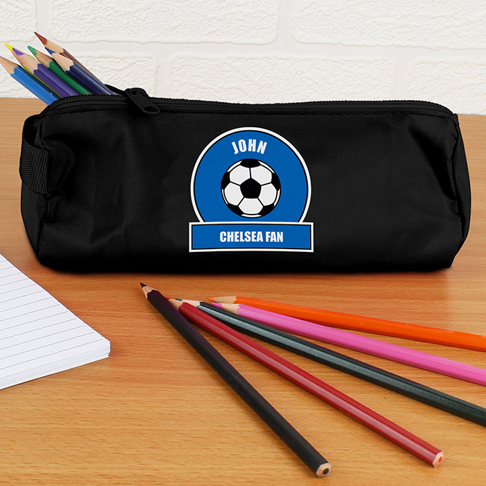 Personalised Back to School Pencil Case - Blue & White Football Fan