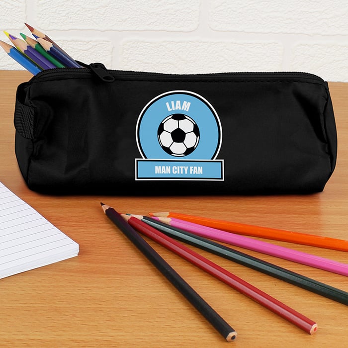 Personalised Back to School Pencil Case - Sky Blue & White Football Fan