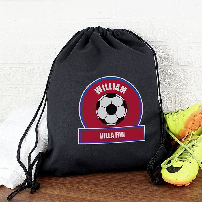 Personalised PE Kit Bag - Claret & Blue Football Theme