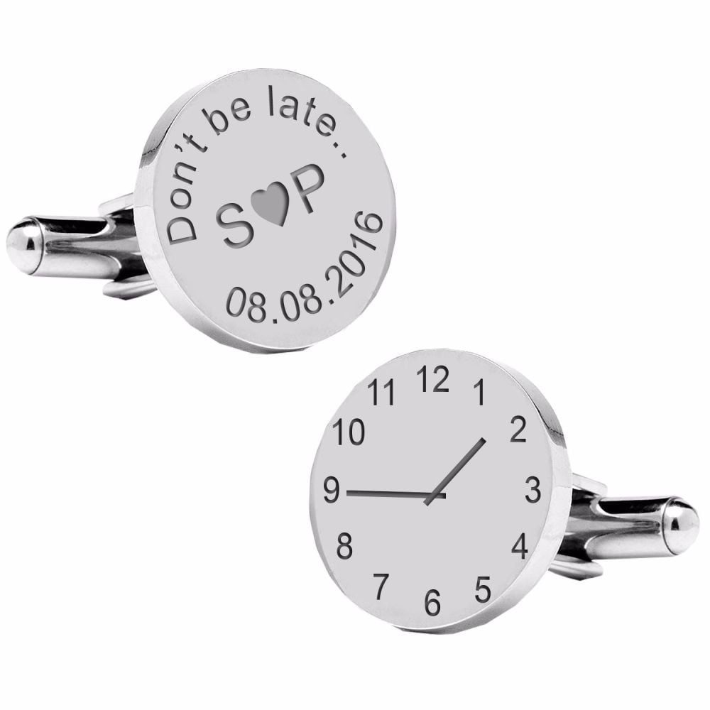 Don't be late Initials ..special time cufflinks