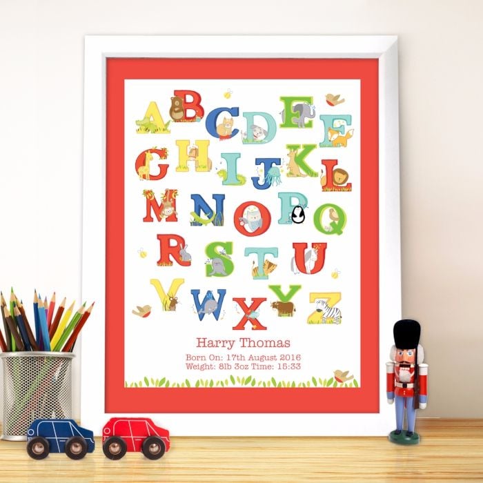 Personalised Alphabet Poster Frame - Childrens Frame, New Baby Gift, Christ