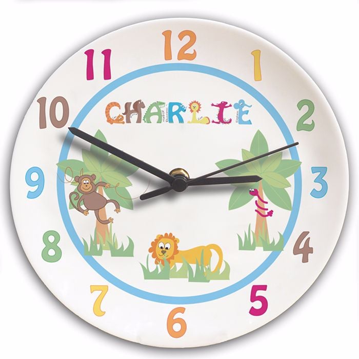 Personalised Animal Alphabet Boys Clock - Childrens Clock, New Baby Gift, C