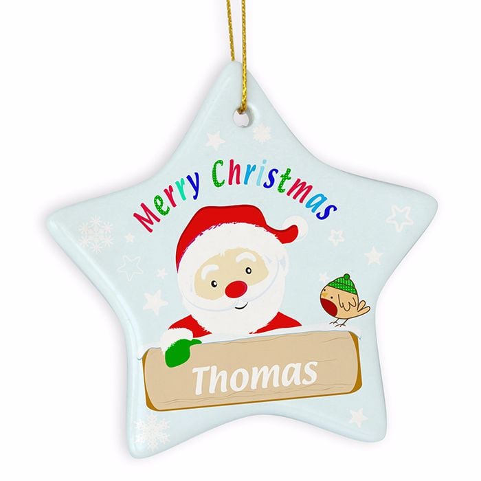Personalised SANTA Ceramic Star Christmas Tree Decoration