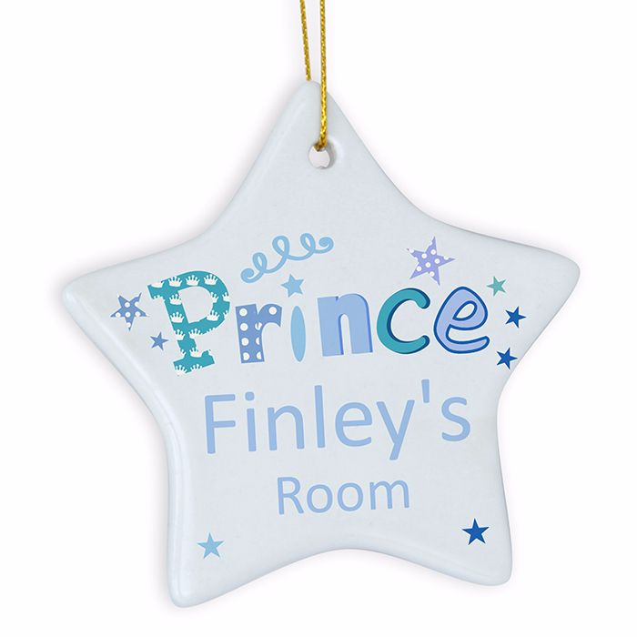 Personalised PRINCE Ceramic Star Christmas Tree Decoration